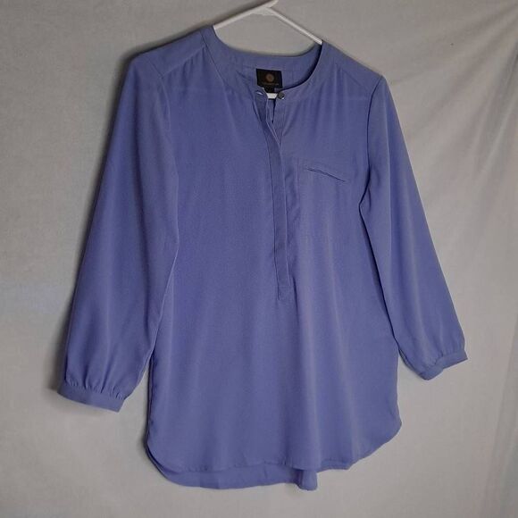 JM Collection Pleat Back Blouse Soft Iris XSmall - Picture 1 of 8